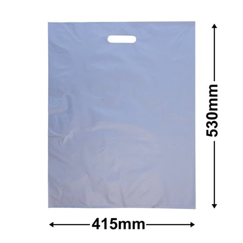 Large Silver Plastic Carry Bags 415x530mm (Qty:100) - dimensions