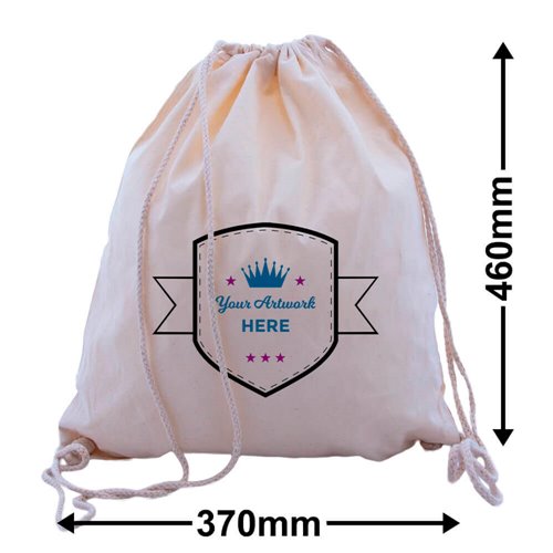 Custom Printed 3 Colours 1 Side Calico Drawstring Bags 460x370mm - dimensions