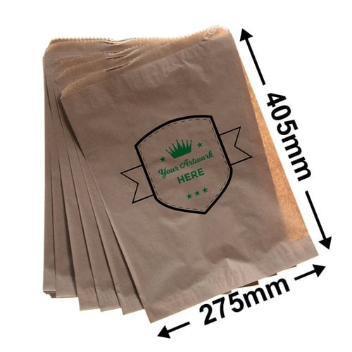 Extra Large Printed Flat Brown Paper Bags - Long 400mm x 275mm 2 Colours 2 Sides - dimensions