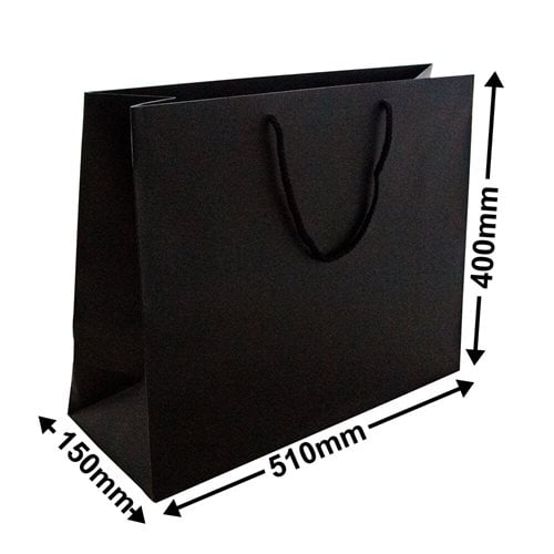 Black Boutique Rope Handle Gloss Bags 510x400mm (Qty:50) - dimensions