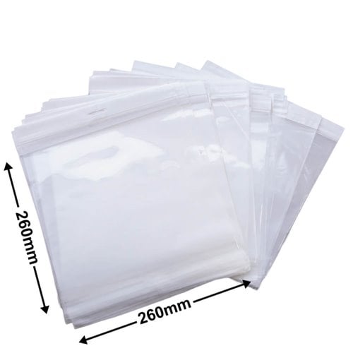 Hangsell Bags with White Headers 260x260mm 35µm (Qty:100) - dimensions