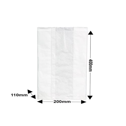Bread White Paper Bag - 200 x 400 + 110 - dimensions