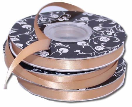 Double sided Satin Ribbon Gold 10mm wide x 30m per roll - dimensions