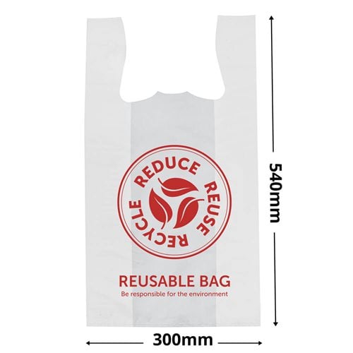 Large White Singlet Checkout Bags 300x540mm (Qty:500) - dimensions