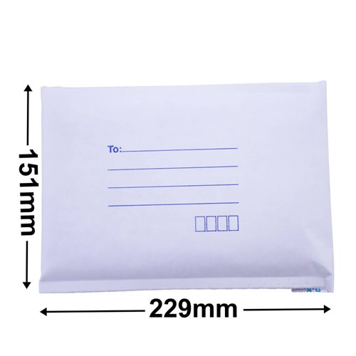 White Paper Mailer Bags Bubblewrap Interior 151x229mm (Qty:300) - dimensions