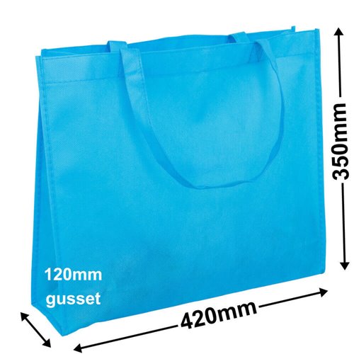 Aqua Blue Reusable NWPP Carry Bags 350x420mm (Qty:50) - dimensions