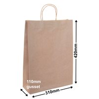 A3 Brown Paper Carry Bags 310x420mm (Qty:50)