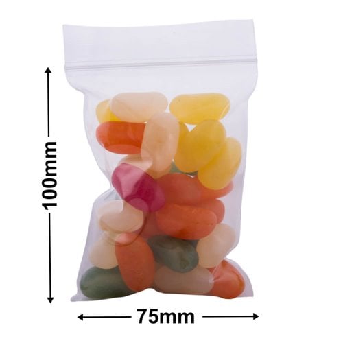 Resealable Press Seal Bags 75x100mm 75µm (Qty:1000) - dimensions