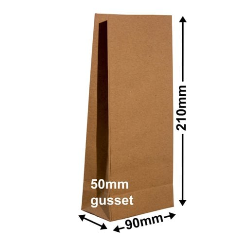 Paper Gift Bags Brown 210 x 110 + 60 - no handles - dimensions