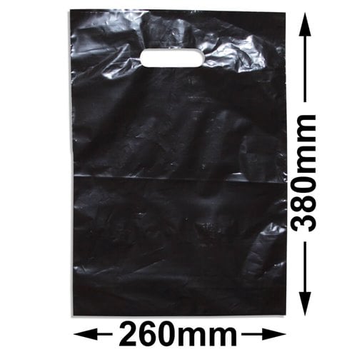 Medium Black Plastic Carry Bags 260x380mm (Qty:100) - dimensions