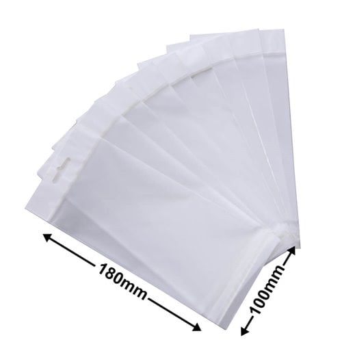 Hangsell Bags with White Headers 180x100mm 35µm (Qty:100) - dimensions
