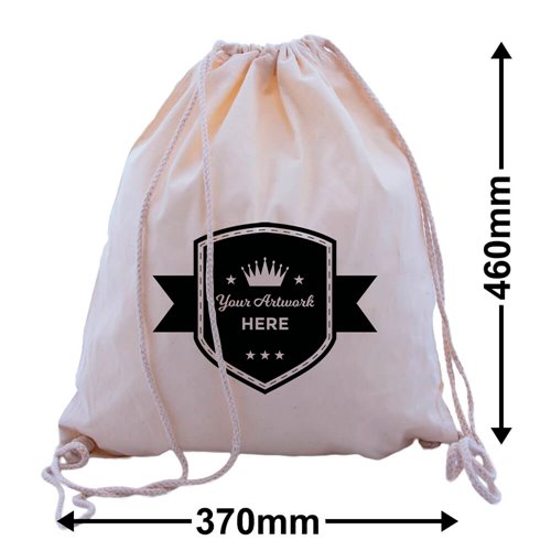 Custom Printed 1 Colour 1 Side Calico Drawstring Bags 460x370mm - dimensions