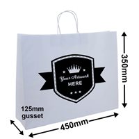 Custom Printed 1 Colour 2 Sides Boutique White Paper Carry Bags 350x450mm