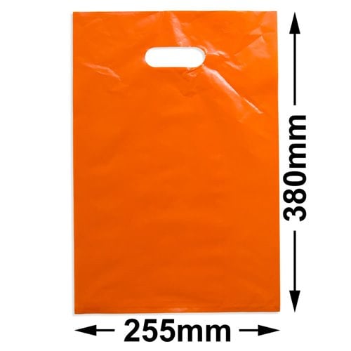 Medium Orange Plastic Carry Bags 255x380mm (Qty:100) - dimensions