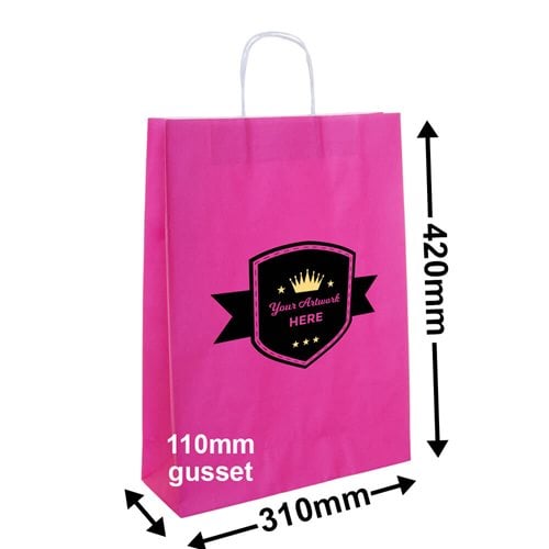 Custom Printed Paper Carry Bags in a Range of Colours 2 Colours 1 Side 420x310mm - dimensions