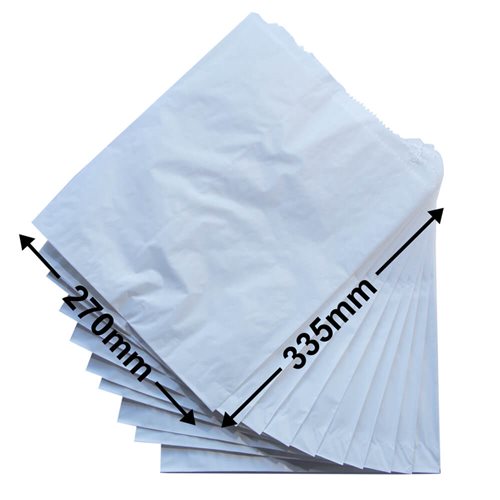 Flat White Paper Bags Size 8 270x335mm (Qty:500) - dimensions