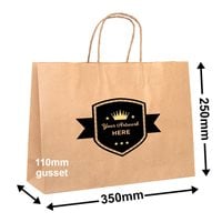 Custom Printed 2 Colours 1 Side Boutique Brown Paper Carry Bags 250x350mm