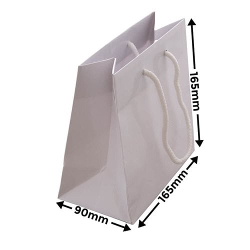 White Rope Handle Gloss Bags 165x165mm (Qty:200) - dimensions