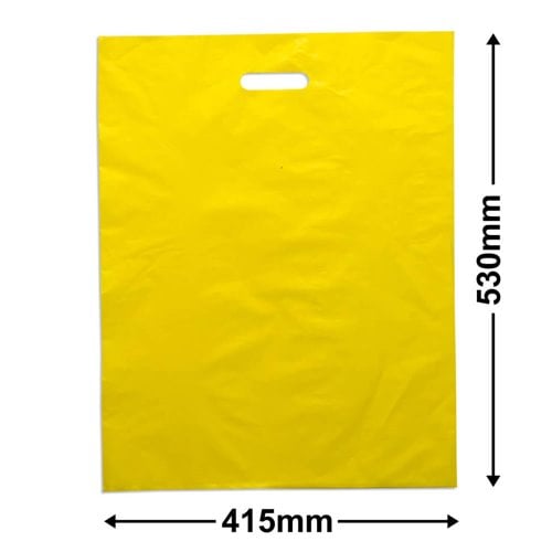 Large Yellow Plastic Carry Bags 415x530mm (Qty:100) - dimensions