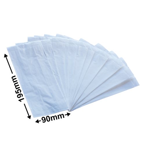 Flat White Paper Bags Size 1 90x195mm & 50mm Gusset (Qty:500) - dimensions