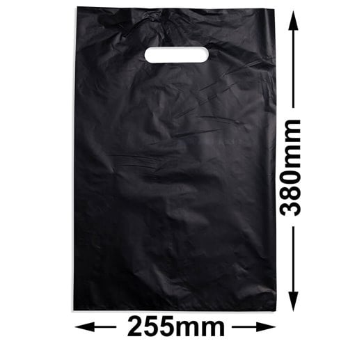 Medium Black Plastic Carry Bags 255x380mm (Qty:100) - dimensions
