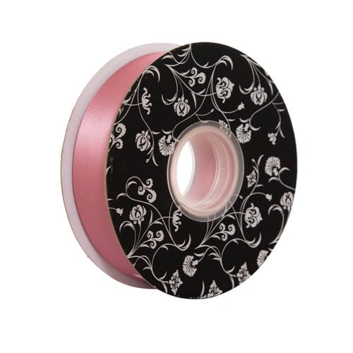 Double sided Satin Ribbon  Dusty Pink 25mm wide x 30m per roll - dimensions