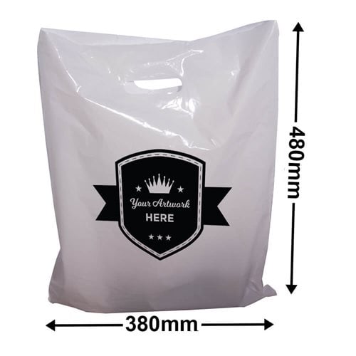 Custom Printed White Plastic Carry Bag 1 Colour 2 Sides 480x380mm - dimensions