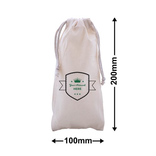 Printed Baby Calico Drawstring Bag 2 Colours 1 Side - dimensions