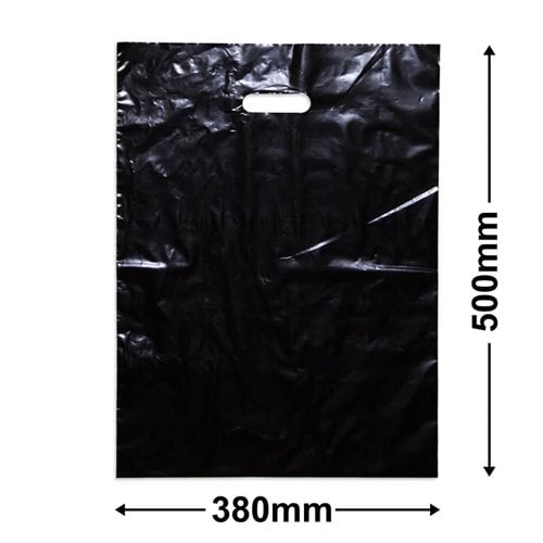 Large Black Plastic Carry Bags 385x500mm (Qty:100) - dimensions