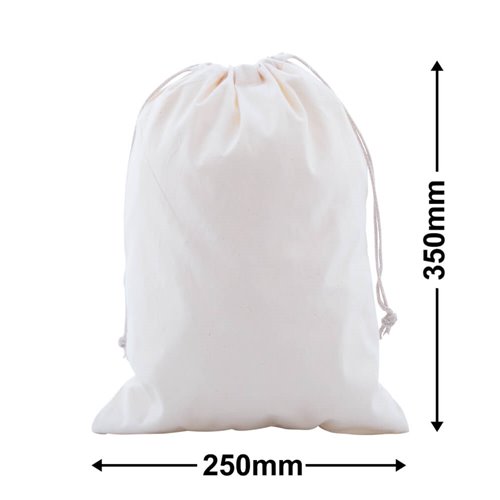 Drawstring Calico Bags 350x250mm | Natural Calico (Qty:50) - dimensions