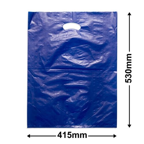 Large Blue Plastic Carry Bags 415x530mm (Qty:100) - dimensions
