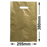 Medium Gold Plastic Carry Bags 255x380mm (Qty:100)