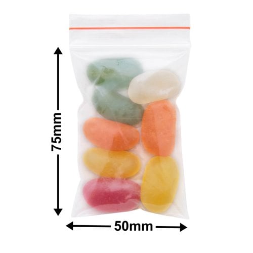Resealable Press Seal Bags 50x75mm 50µm (Qty:1000) - dimensions
