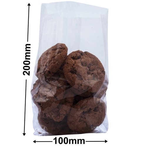 Cellophane Bags 100x200mm + 50mm Side Gusset (Qty:1000) - dimensions