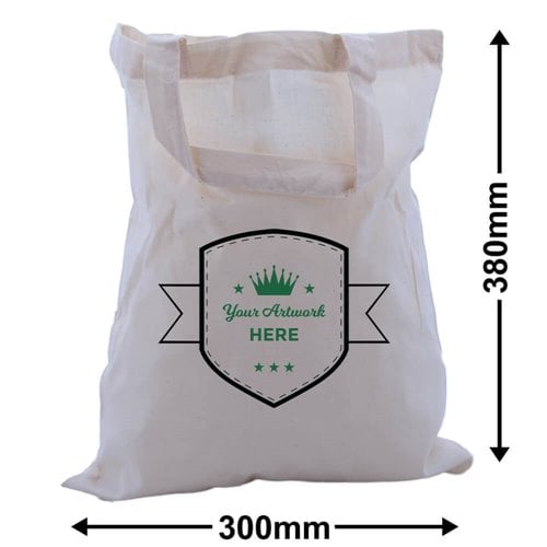 Custom Printed Calico Bags with Two Handles 2 Colours 1 Side 380x300mm - dimensions