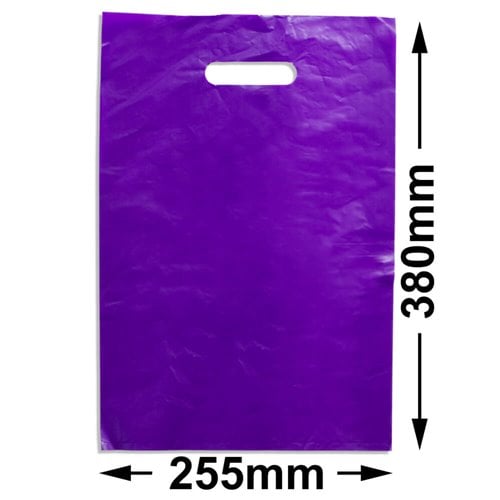 Medium Purple Plastic Carry Bags 255x380mm (Qty:100) - dimensions