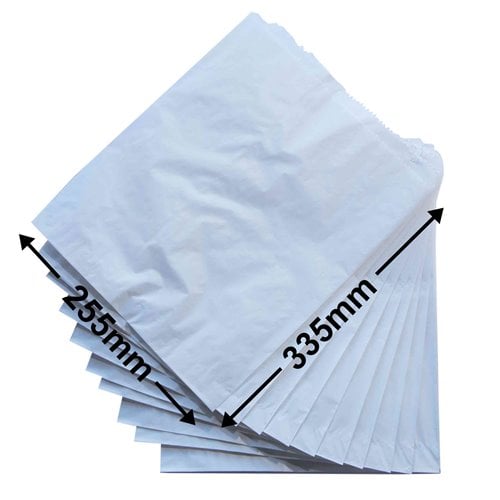 Flat White Paper Bags Size 8 270x335mm (Qty:500) - dimensions