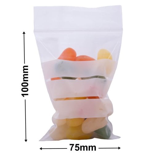 Resealable Bags with Write On Panel - 75x100mm 50µm (Qty:1000) - dimensions