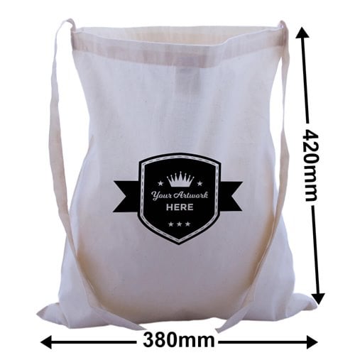 Custom Print Large Calico Shoulder Strap Bags 1 Colour 1 Side 420x380mm - dimensions