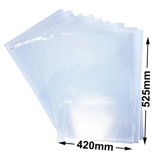 BOPP Peel & Seal Bags + Tape 525x420mm 35µm (Qty:1000) - dimensions