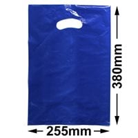 Medium Blue Plastic Carry Bags 255x380mm (Qty:100)