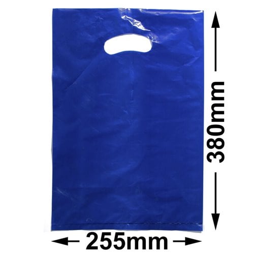 Medium Blue Plastic Carry Bags 255x380mm (Qty:100) - dimensions