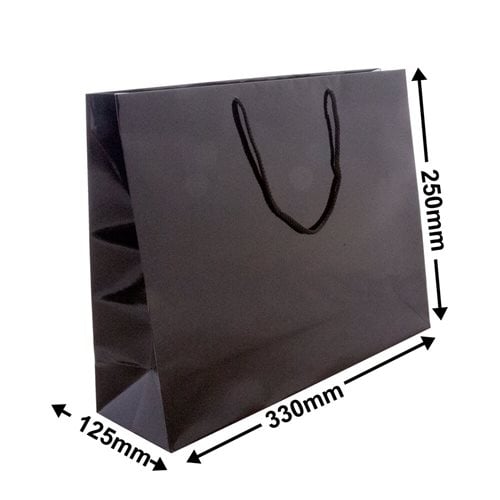 Black Boutique Rope Handle Gloss Bags 330x250mm (Qty:100) - dimensions