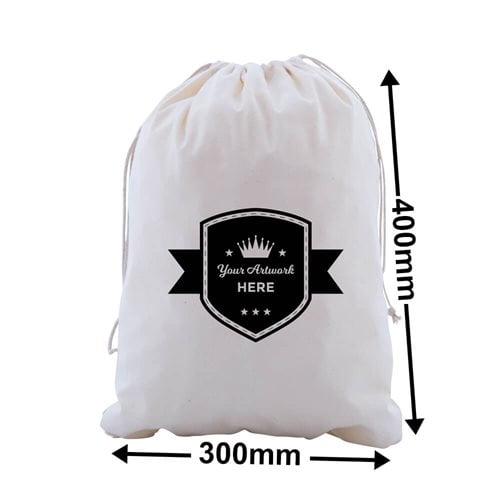 Custom Print Large Calico Carry Bags 1 Colour 2 Sides 400x300mm - dimensions