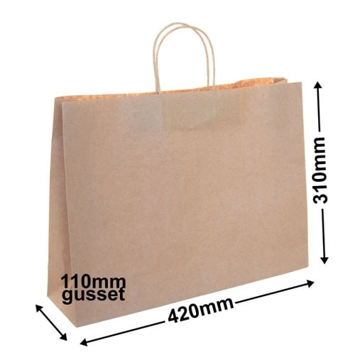 A3 Boutique Brown Paper Carry Bags 420x310mm (Qty:250) - dimensions