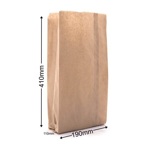 Flat Brown Paper Bag Size 12 - 190 x 410 + 110 - dimensions