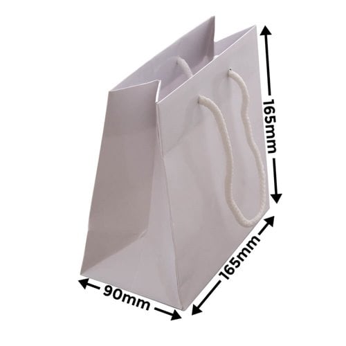 White Rope Handle Gloss Bags 165x165mm (Qty:50) - dimensions