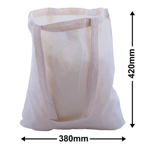 Two Long Handle Calico Bags 420x380mm | Natural Calico (Qty:50) - dimensions