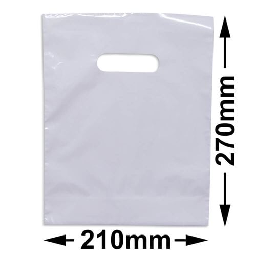 Small White Plastic Carry Bags 210x270mm (Qty:100) - dimensions