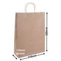A3 Brown Paper Carry Bags 310x420mm (Qty:250)